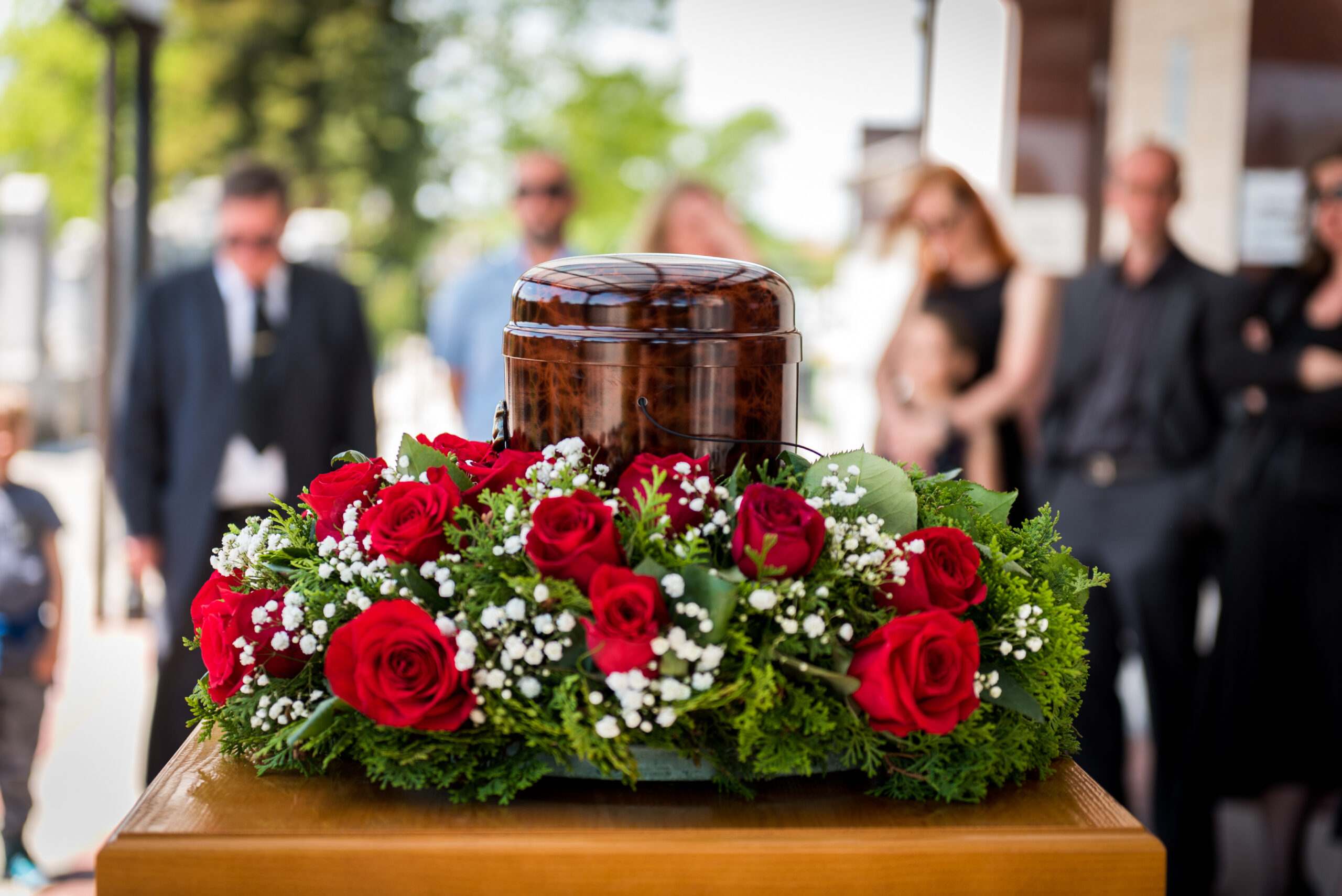 Flowers on casket after wrongful death