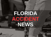 Text that says "Florida Accident News" over a grayscale background of a medical professional helping someone in a stretcher.