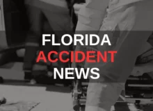 Text that says "Florida Accident News" over a grayscale background of a medical professional helping someone in a stretcher.