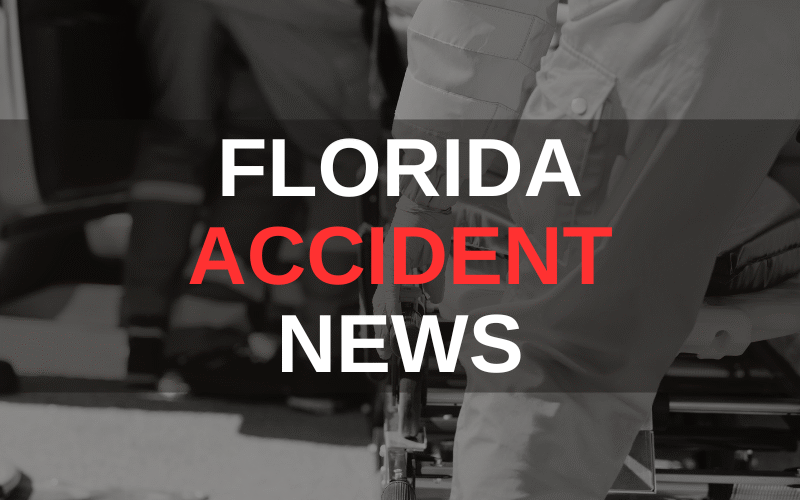 Text that says "Florida Accident News" over a grayscale background of a medical professional helping someone in a stretcher.