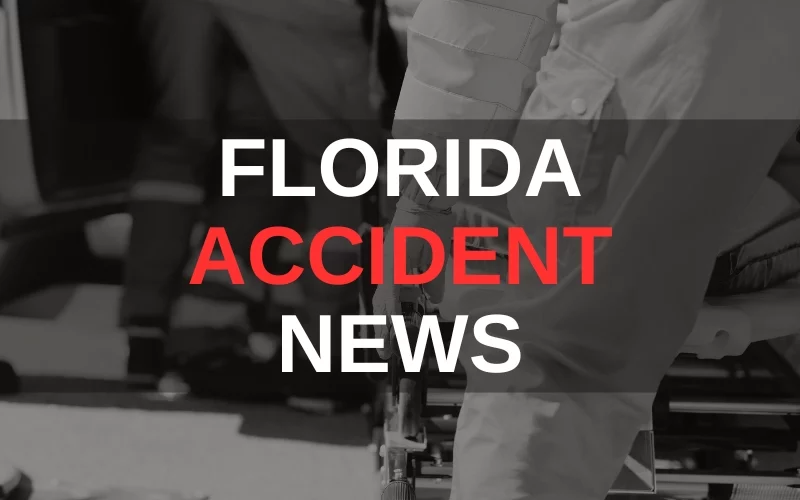 Text that says "Florida Accident News" over a grayscale background of a medical professional helping someone in a stretcher.