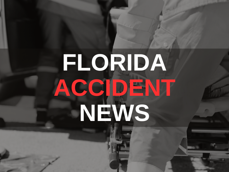 Text that says "Florida Accident News" over a grayscale background of a medical professional helping someone in a stretcher.
