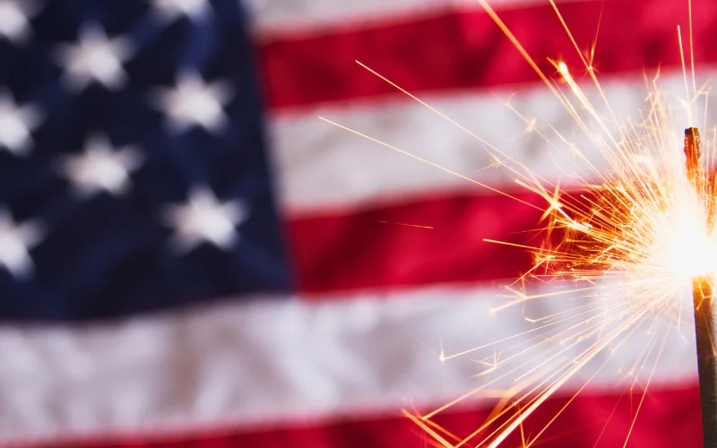 USA flag with sparklers.