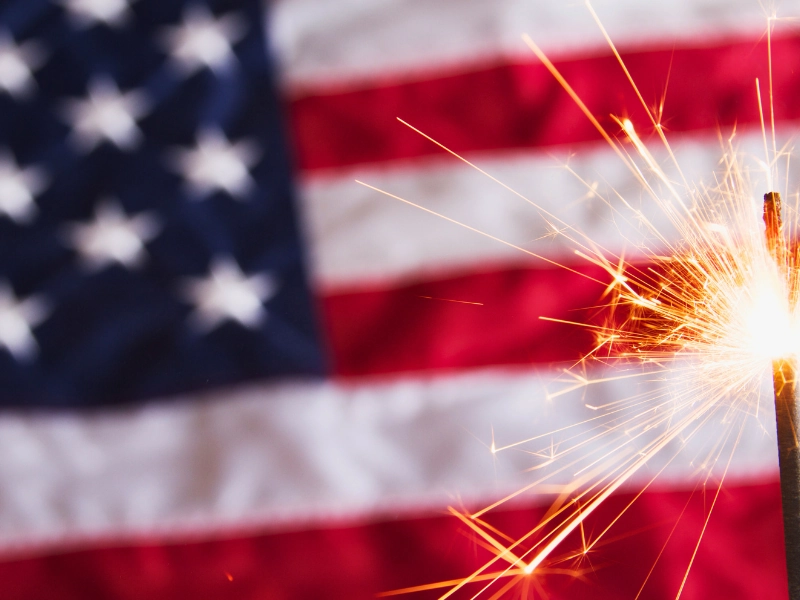 USA flag with sparklers.