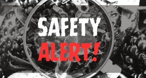 Contaminated food concept with safety alert overlay text.