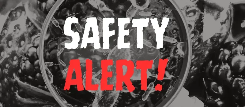Contaminated food concept with safety alert overlay text.