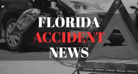 Florida Accident News text overlay on image of a damaged car and a roadside warning triangle.