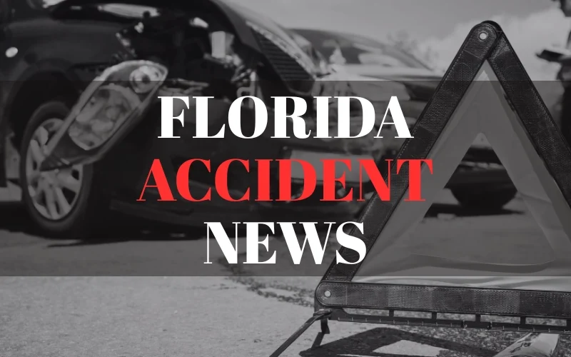 Florida Accident News text overlay on image of a damaged car and a roadside warning triangle.