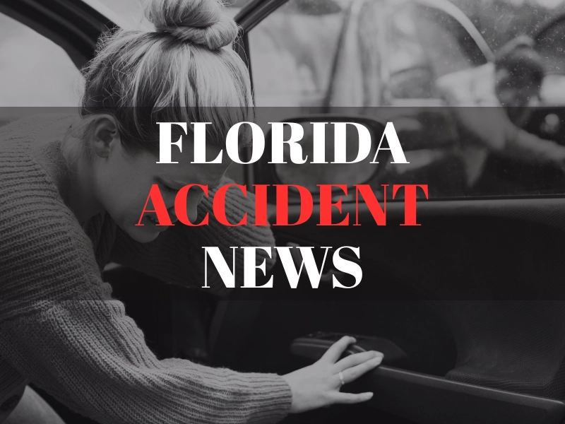 Florida Accident News text overlay on image of a woman leaning into a car.
