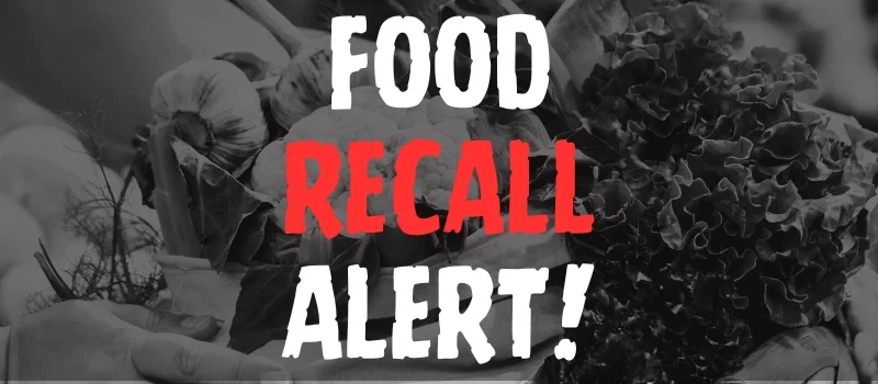 Food Recall Alert text overlay on image of hands holding a basket of fresh vegetables.