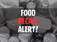 Food Recall Alert text overlay on image of canned goods and bottled food items.