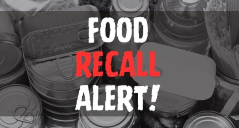 Food Recall Alert text overlay on image of canned goods and bottled food items.
