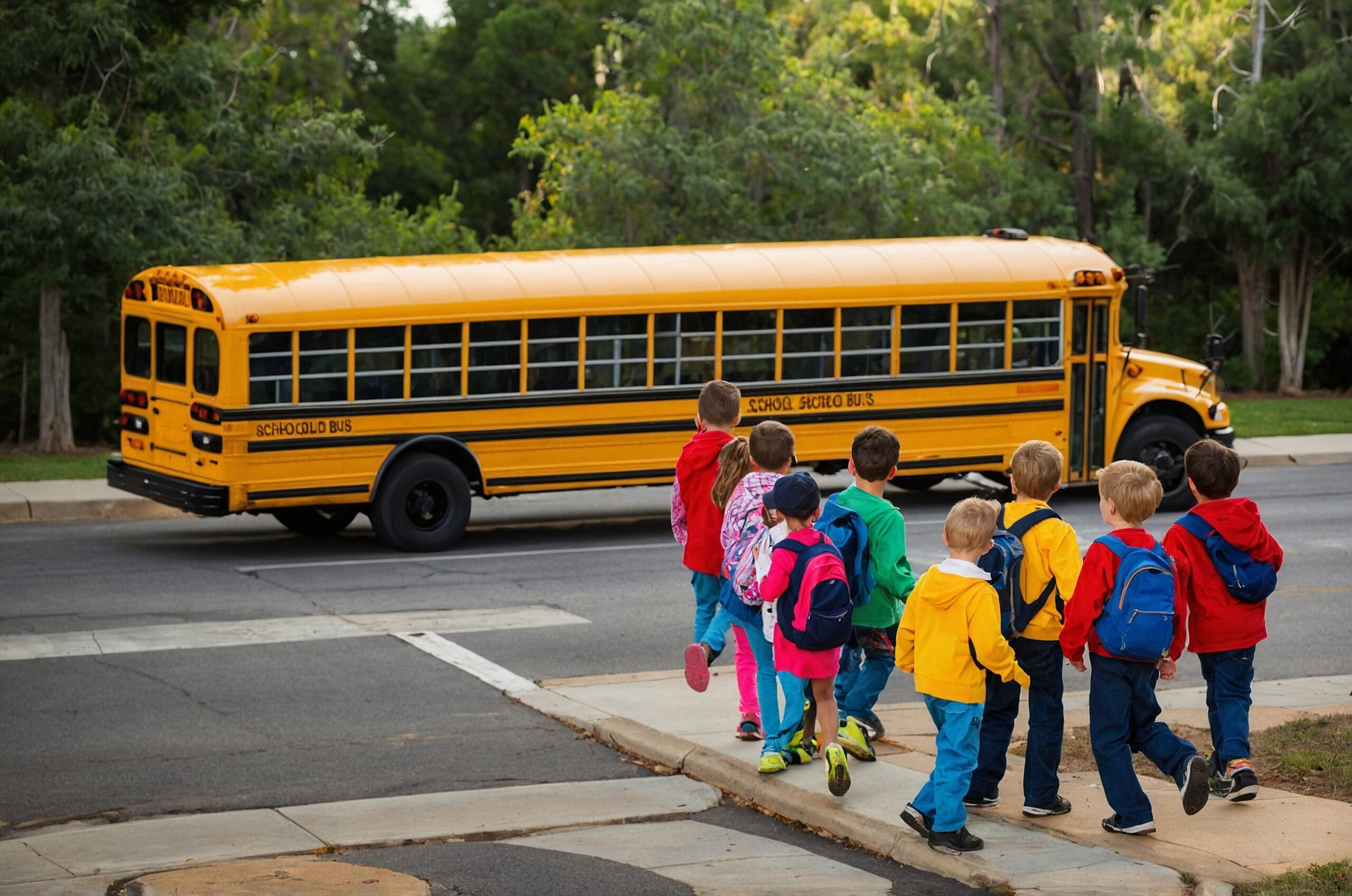 A group of kids waiting to get into their school bus.